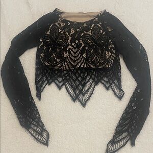 San Joy Black Lace Floral Crop Top